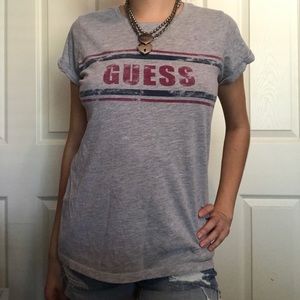 GUESS Gray logo cotton tee